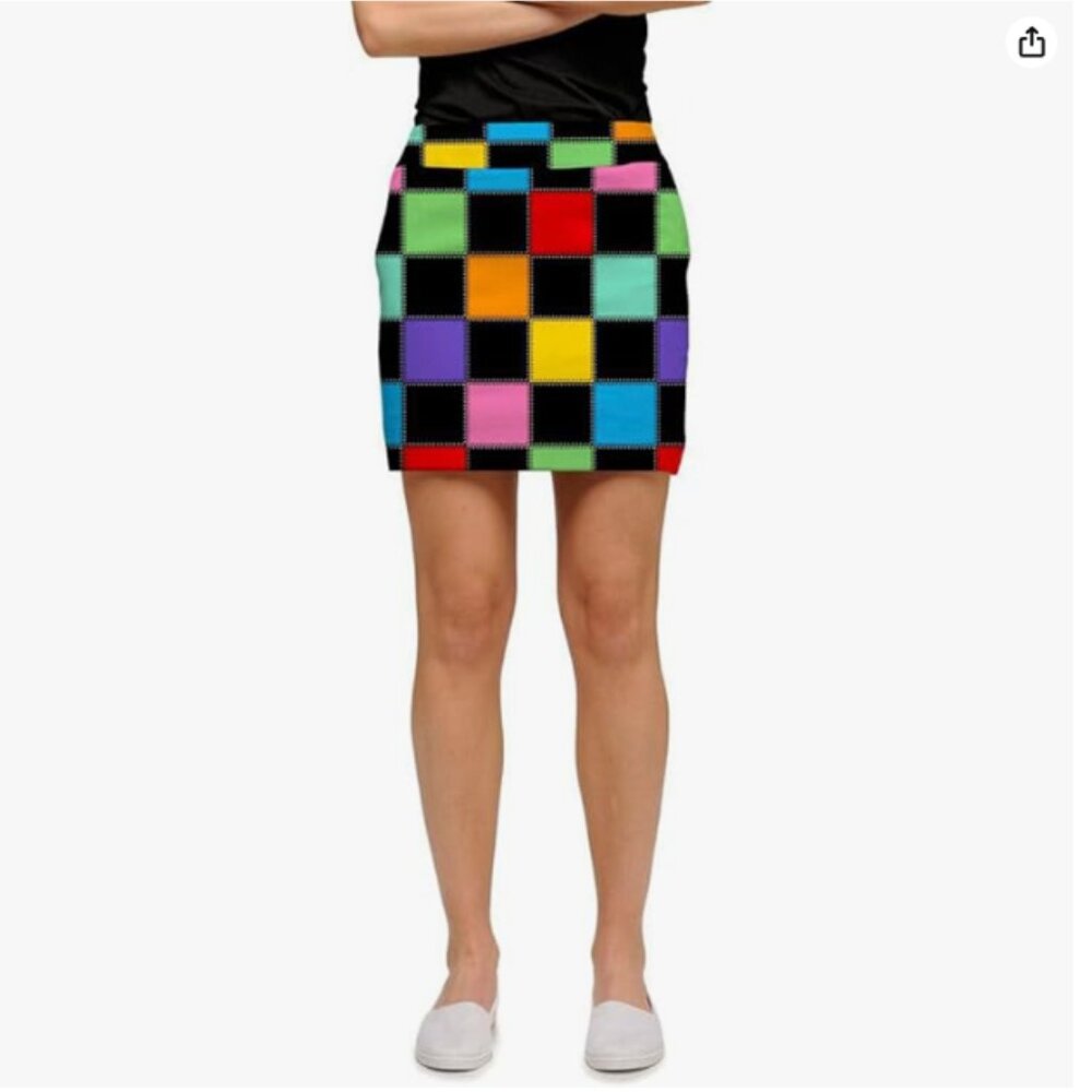 Loudmouth Black Multi-Color Checkerboard Mini Skort